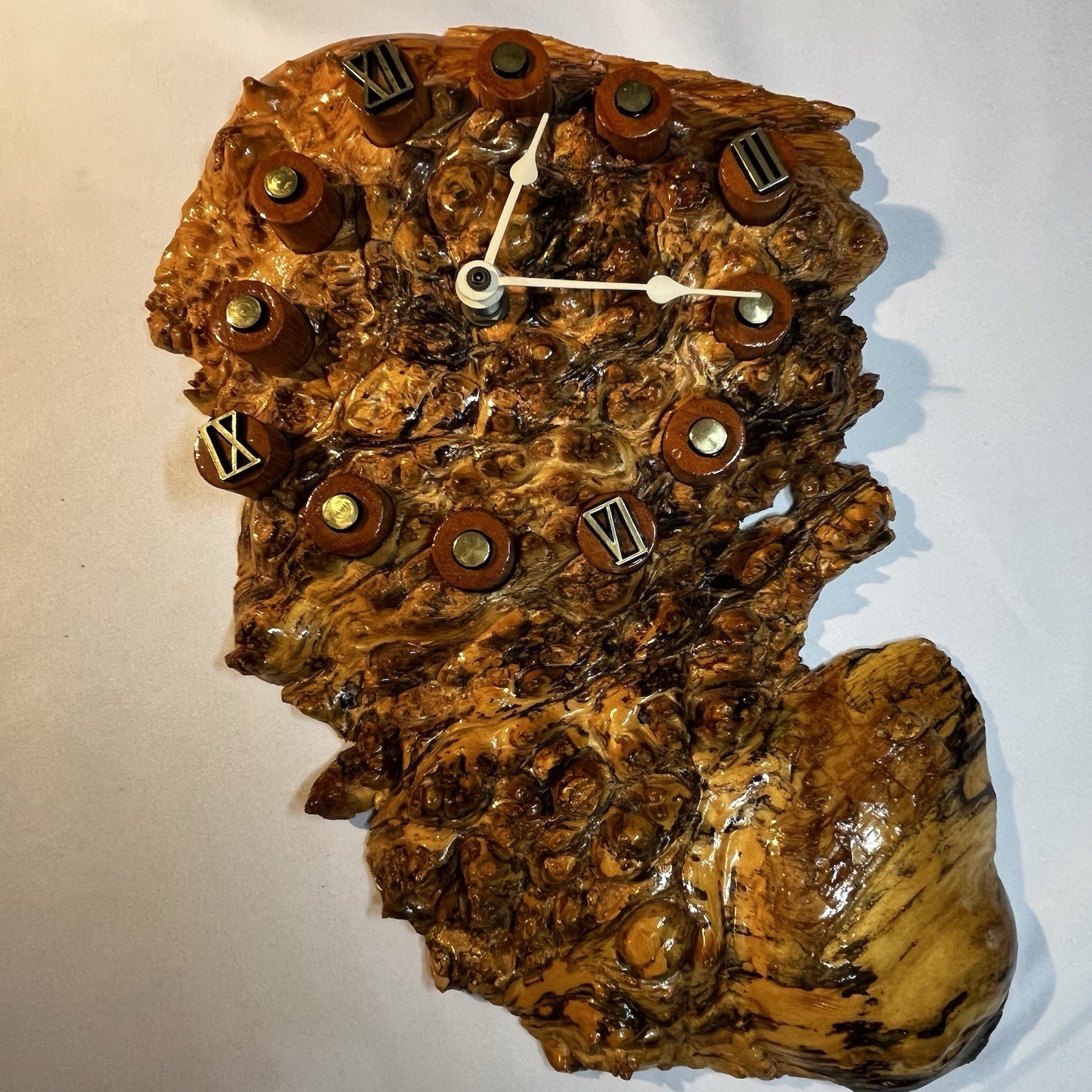 Handcrafted Burl Wood Wall Clock 12” Rustic Boho Mid-Century Home Decor