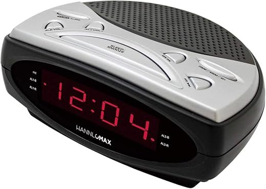 HANNLOMAX HX-137CR Alarm Clock Radio, PLL AM/FM Radio, Dual Alarm, 0.9 LED Display, AC Operation only. (Black-Red LED)