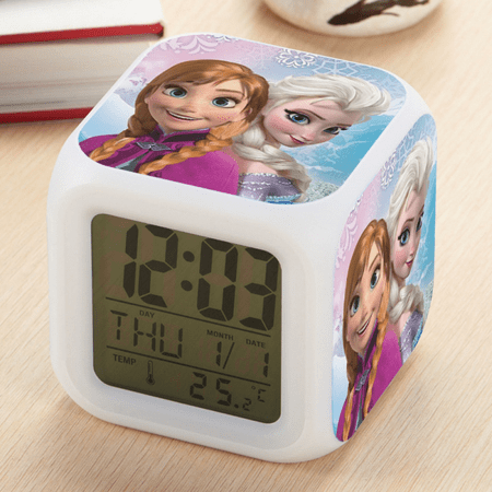 HANNTAOO Digital Alarm Clock for Kids, Cartoon Frozen Pattern 7 LED Color Changing Wake Up Clock with Thermometer Function and Night Light, Gift for Boys Girls A93-555 HTNL#1146