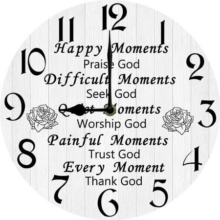 Happy moments Praise God. Every moment Thank God Wall Clock Christian Decor Bible Verse Wall Art Religious Gifts 10 Inch Silent Battery Operated Non-Ticking Clock Religious Family Home Decor