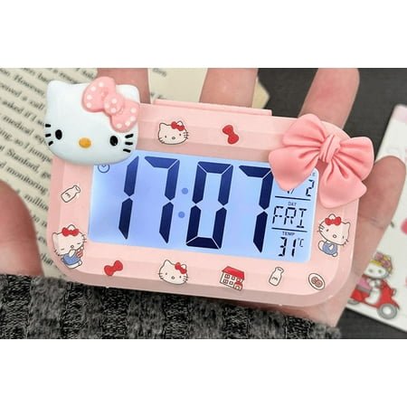 Hello Kitty Cute Cartoon Alarm Clock with Night Light, Mini Desktop Clock for Dormitory, Students, and Home Decor