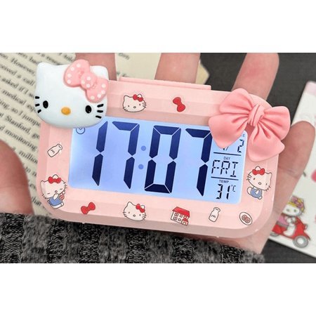 Hello Kitty Cute Cartoon Alarm Clock with Night Light, Mini Desktop Clock for Dormitory, Students, and Home Decor
