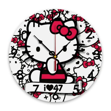 Hello Kitty Wall Clock Silent Non-Ticking 12 Premium Quartz Round Easy-to-Read Home/Office/Kitchen/Classroom/School Clock Scanning Movement