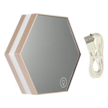 Hexagonal Mirror Digital Alarm Clock, Touch Screen LED Display, USB Rechargeable, Perfect for Home or Office - Champagne Gold