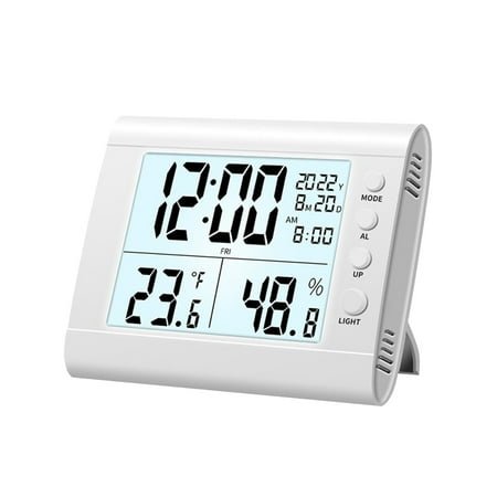 Holloyiver Digital Clock LED Travel Alarm with Backlight, Digital Clock with Day Date and Temperature Indication, Digital Alarm Clock for Bedrooms Heavy Sleepers, Battery Operated - White