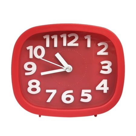 Holloyiver Small Battery Operated Alarm Clock, 4.5 inches Bedside Analog Non-Ticking Silent Small Desk Clock with Arabic Numerals, Table Clock for Living Room, Bedroom (Red)