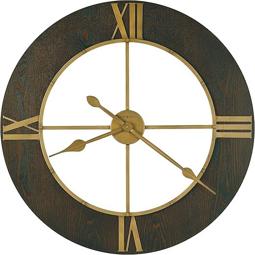 Howard Miller Chasum Gallery Wall Clock, Wall Mount Analog Dial with Golden Roman Numerals Wooden Finish, Battery Powered Classic Round Design Best for Office, Living Room & Home Decor