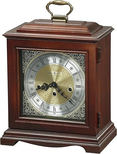 Howard Miller Graham Bracket Mantel Clock – Key Wound Mechanical Clock with Westminster Chimes, Ornate Silver/Gold Dial, Wooden Finish, German Movement, Chime Silence Option, USA Made