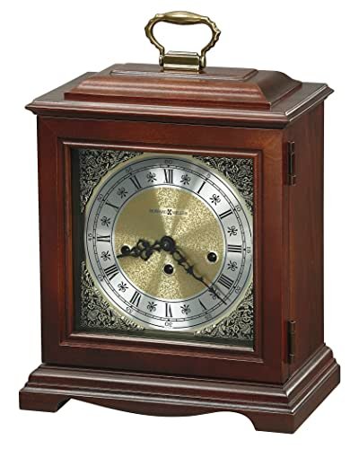 Howard Miller Graham Bracket Mantel Clock – Key Wound Mechanical Clock with Westminster Chimes, Ornate Silver/Gold Dial, Wooden Finish, German Movement, Chime Silence Option, USA Made