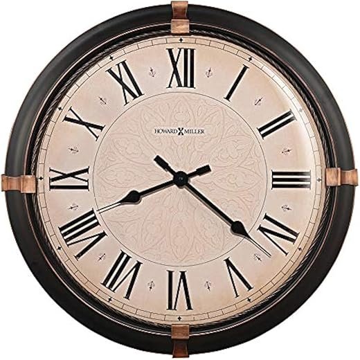 Howard Miller Greenbush Wall Clock II 549-534 – Vintage Metal Clock with Dark Rubbed Bronze Finish, Aged Bronze Accents at (3,6,9,12 Positions), Quartz Movement