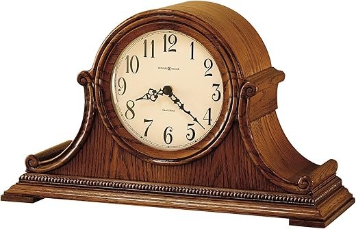 Howard Miller Hillsborough Mantel Clock - Classic Wooden Table Clock, Quartz Chime Movement, Automatic Nighttime Shut-Off, Battery Operated, Analog Display - Elegant Shelf, Table and Fireplace Decor
