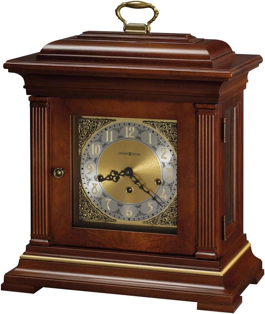 Howard Miller Thomas Tompion Mantel Clock – Classic Key Wound Mantel Clock with Triple Chime, Wooden Finish, Brass Dial, English Inspired Design & Dual Ratchet Winding Arbor Quality Home Decor