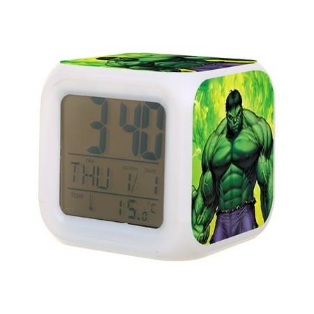 Hulk Digital Alarm Thermometer Night Glow Cube 7 Color Clock LED Changing LCD Display Suitable for Bedroom Children