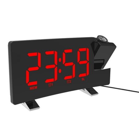 HUONA Electronic Alarm Clock LED Digital Clock Curved Screen Clock Adjustable Brightness Desktop Clock Projection Electronic Clock with Radio Function Memory Clock for Home Bedroom Black-Red