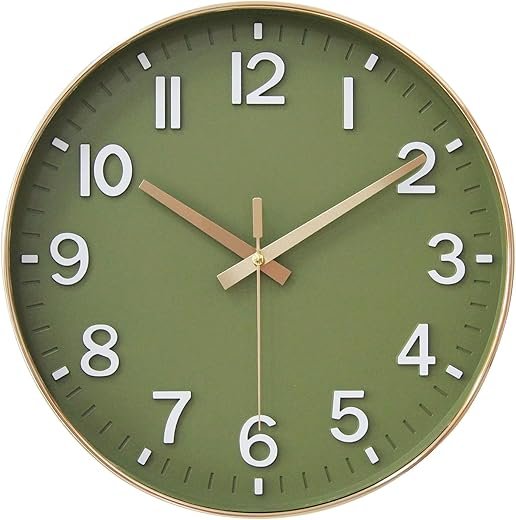 HZDHCLH Wall Clocks Battery Operated,12 inch Silent Non Ticking Modern Wall Clock for Living Room Bedroom Kitchen Office Classroom Decor (Olive Green and Gold)