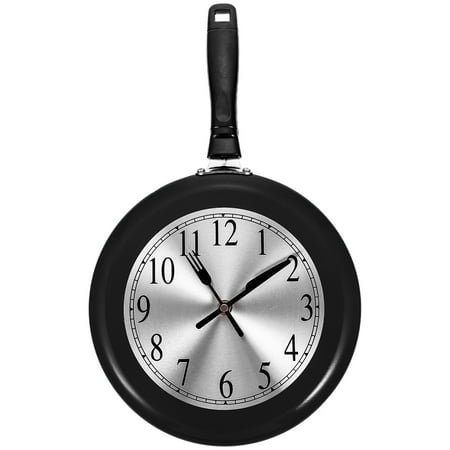 ifundom Elegant Wall Clock Frying Pan Shape Black Stainless Steel 1 Set 17x10in