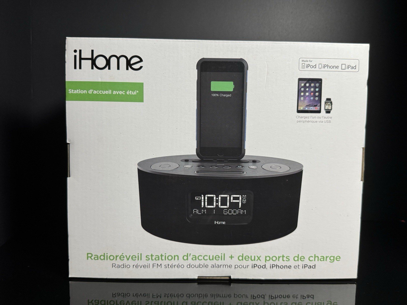 iHome Dual Charging Stereo FM Clock Radio for iPod iPhone iPad