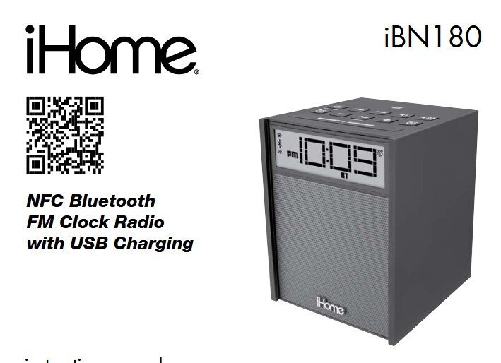 iHome IBN180 NFC Bluetooth FM Clock Radio with USB Charging NEW