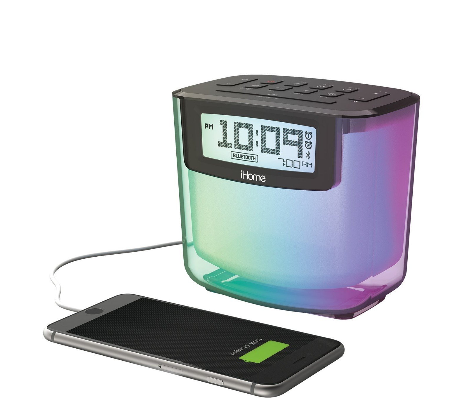 iHome ibt280 Bluetooth Color Changing Dual Alarm FM Clock Radio w/ USB Charging