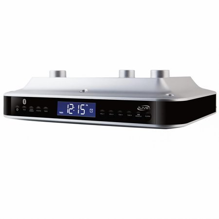 iLive Under The Counter Wireless Stereo Bluetooth Speaker, Digital Alarm Clock, Kitchen Timer, Dual HD Speakers, FM Radio LCD Display, LED Light, Easy Installation, Sleek Modern Home Decor