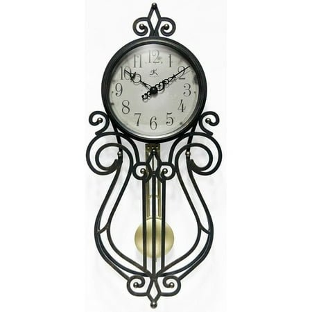 Infinity Instruments 20 inch x9 Inch Classic Traditional Vintage Rustic Farmhouse Pendulum Non-Ticking Silent Battery Operated Easy to Read Wall Clock for Living Room, Bedroom, Kitchen, Antique Black