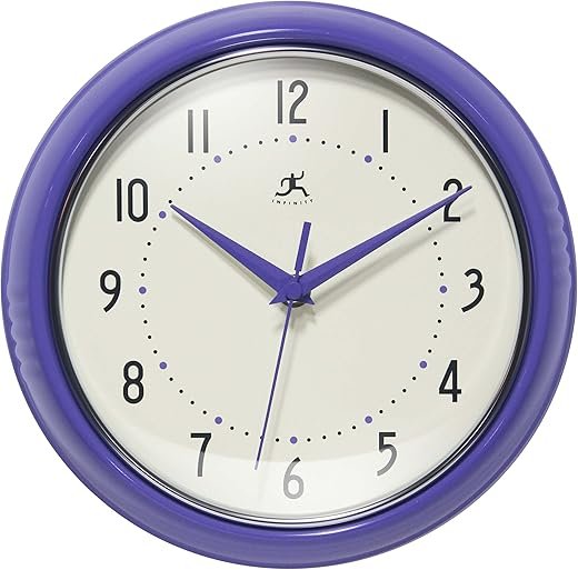 Infinity Instruments LTD. Retro 9 inch Silent Sweep Non-Ticking Mid Century Modern Kitchen Diner Wall Clock Quartz Movement Retro Wall Clock Decorative (Veri Peri)