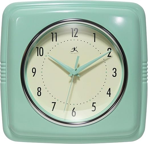 Infinity Instruments Square Retro Wall Clock, Pastel Green, 9.25