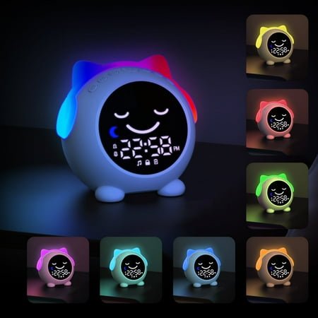 INXDOLHOM OK To Wake Alarm Clock for Kids, Toddler Sleep Training Clock with Night Light & Sound Machine for Boys Girls, White