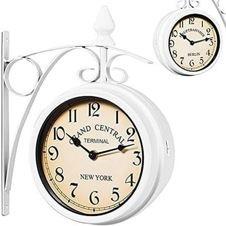Iron Round Wall Hanging Double Sided Two Retro Station Clock Chandelier Home Decor