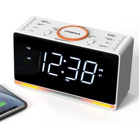 iTOMA Tabletop Alarm Clock Radio with LED Display, Bluetooth, and USB Charging