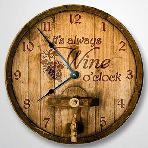 Its Always Wine O'clock Wall Clock Rustic Cabin Bar Wood Clock 10 Silent Non-Ticking Quartz Battery Operated Clock for Living Room Kitchen Bedroom Farmhouse Home Decor Birthday Wedding Gift
