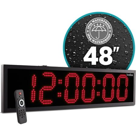 Ivation 48 Waterproof Large Digital Clock, Outdoor Large LED Clock with Stopwatch, Alarms - Red