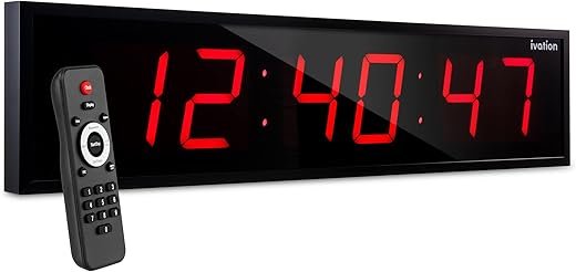 Ivation Huge Oversized 48" Large Digital LED Clock | Big Digital Clock w/Multi-Function Display – Stopwatch, Timer, Alarms, Temp & Date | 6 Brightness Levels, Time Memory & Remote (Red)