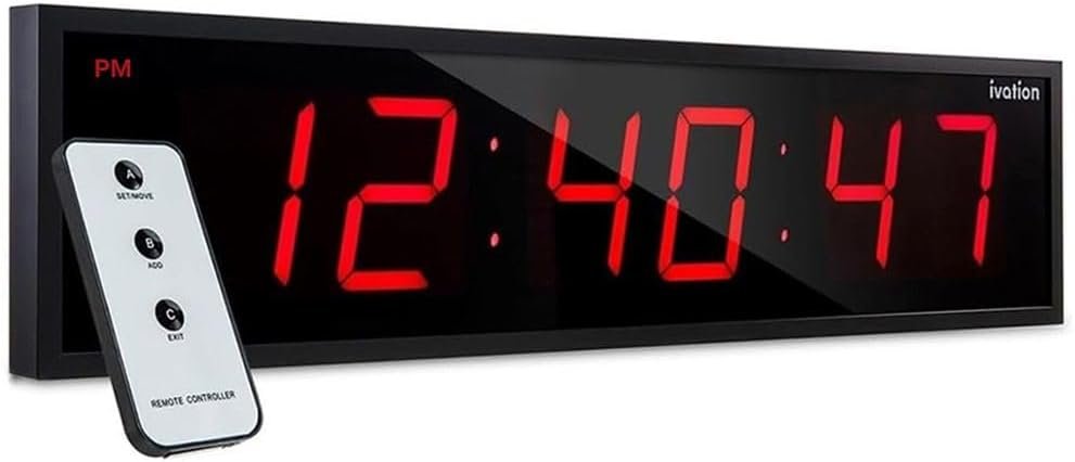 Ivation Oversized Large Digital Wall Clock - Big LED Digital Clock w/Large Display, Shelf or Wall Mount (24 Inch - RED) 6 Brightness Levels | Time Memory | Remote, Mounting Holes & Hardware