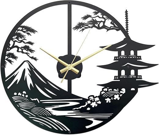 Japanese Wall Clock - Unique Samurai Art Decor, 15x13x1.4 Inches, Black, Durable and Water-Resistant