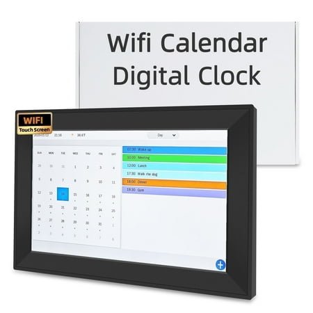 Jazeyeah 10.1 WiFi Smart Digital Calendar,Touch Screen,Auto-Sync Time & 7-Day Weather, 64 Custom Alarms Clock for Seniors & Home(NO APP Black)