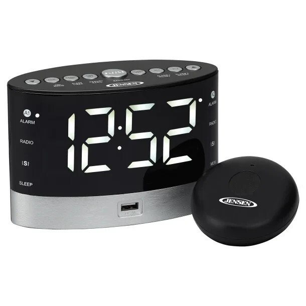 JENSEN® JCR-255 .6-Watt AM/FM Dual-Alarm Digital Clock Radio with Vibrator