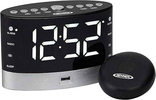 Jensen JCR-255 JCR-255 .6-Watt AM/FM Dual-Alarm Digital Clock Radio with Under-Pillow Vibrator