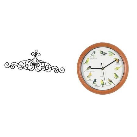 jicheng Metal Wall Art Decor Scroll Plaque Floral Wall Decor Singing Bird Wall Clock Hanging Clock for Home Kitchen Patio Indoor Outdoor Porch