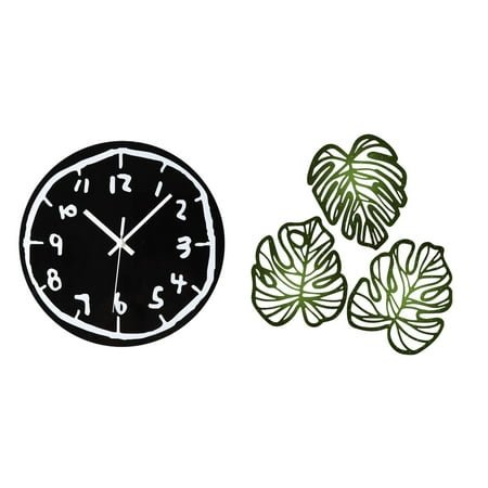 jicheng Modern Minimalist Acrylic Wall Clock with Palm Leaves Wooden Ornament Creative Tropical Art for Kitchen Office Dining Room and Bedroom Decor