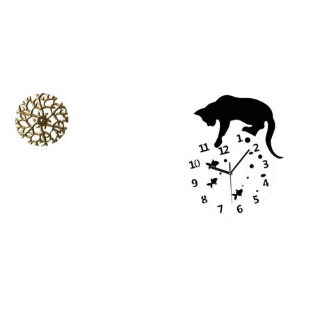 jicheng Rustic Scenic Metal Wall Art Sculpture with Silent Cat Clock Wrought Iron Plaque 3D Pendant for Office Living Room Farmhouse Home Dining Room School