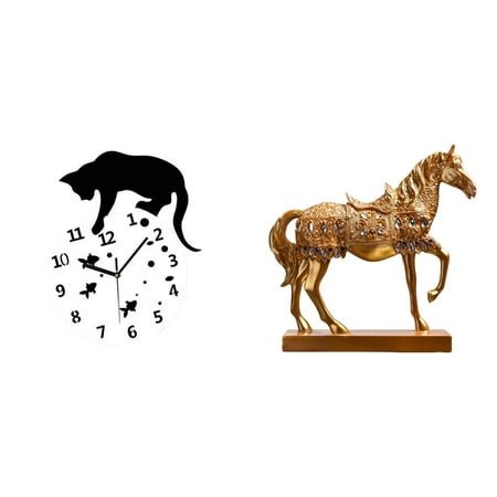 jicheng Wall Clock with Horse Figurine Sculpture Quiet Analog Timepiece for Farmhouse Living Room and Office Home Decor