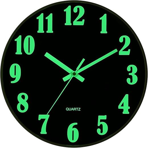 JoFomp Glow in The Dark Clock, 8 Inch Modern Silent Non Ticking Wall Clocks Battery Operated, Night Light Wall Clock for Living Room Decor, Wall Clock Decorative for Kitchen Bedroom