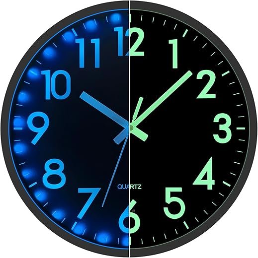 JoFomp LED Wall Clock for Bedroom Night Glow, 12 Inch Silent Wall Clocks Battery Operated, Light Up Wall Clocks for Living Room Decor, Sound Control Modern Wall Clock Glow in Dark for Kitchen Office