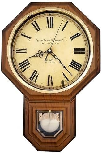 JUSTIME Traditional Schoolhouse Classic Vintage Roman Regulator Wall Clock, Chiming Wall Clocks with Pendulum & Westminster Chime Hourly, Schoolhouse Wall Decor Battery Operated (Light Wood Grain)