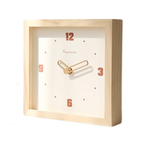 JUSTUP Modern Decor Clock, 9 Inch Solid Wood Wall Clock with Ultra Quiet Movement, Battery Powered Fashionable Square Quartz Table Clock, Desk & Shelf Clock for Bedroom Living Room Kitchen (Light)