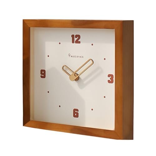 JUSTUP Modern Decor Clock, 9 Inch Solid Wood Wall Clock with Ultra Quiet Movement, Battery Powered Fashionable Square Quartz Table Clock, Desk & Shelf Clock for Bedroom Living Room Kitchen (Dark)