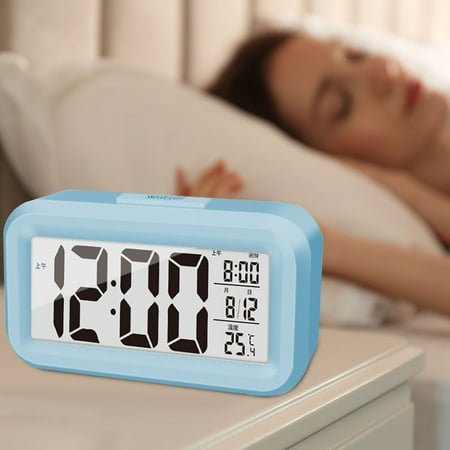 Kafsov Upgraded 4.5-Inch Digital Alarm Clock with Temperature Display, Battery Operated, Large LED Display, Smart Nightlight, Snooze, 12/24H Light Blue