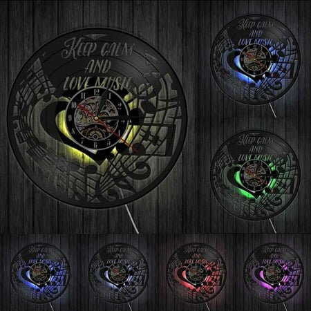 Keep Calm and Love Music Inspirational Wall Clock Music Note Treble Bass Clef Vinyl Record Wall Clock Music Studio Clock Watch