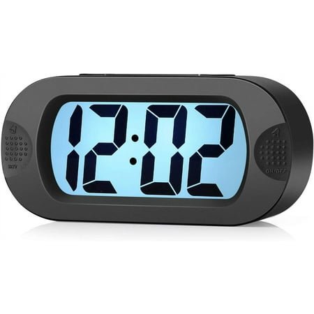 Kids Alarm Clock Large Digital LCD Travel Alarm Clocks with Snooze and Night Light - Ascending Sound and Handheld Size - Best Gift for Kids (Black)